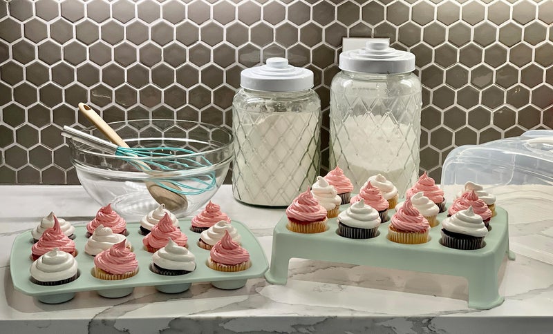 Top Shelf Elements Cupcake Carrier, EXTRA TALL LID, Green Cupcake Holder Carries 24 Standard-Size Cupcakes, Muffin Traveler Two Tier Stand Reusable Cupcake Box - Image 2